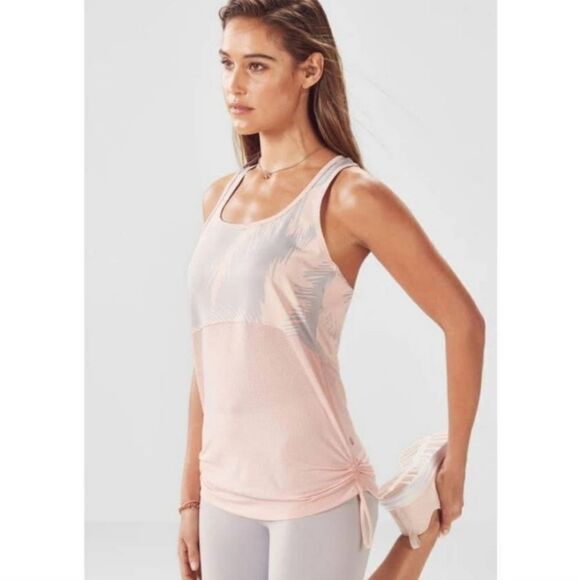 Fabletics Blush Pink & Gray Palm Print Racerback Tank Top (L) - Picture 1 of 8
